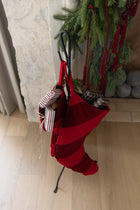 Velvet Striped Stocking - Red