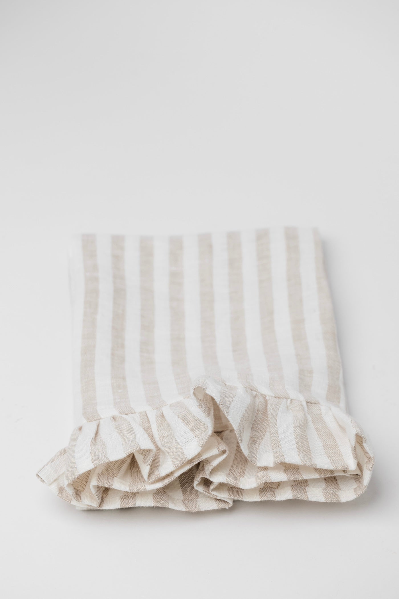 Germaine Striped Ruffle Tea Towel - Beige