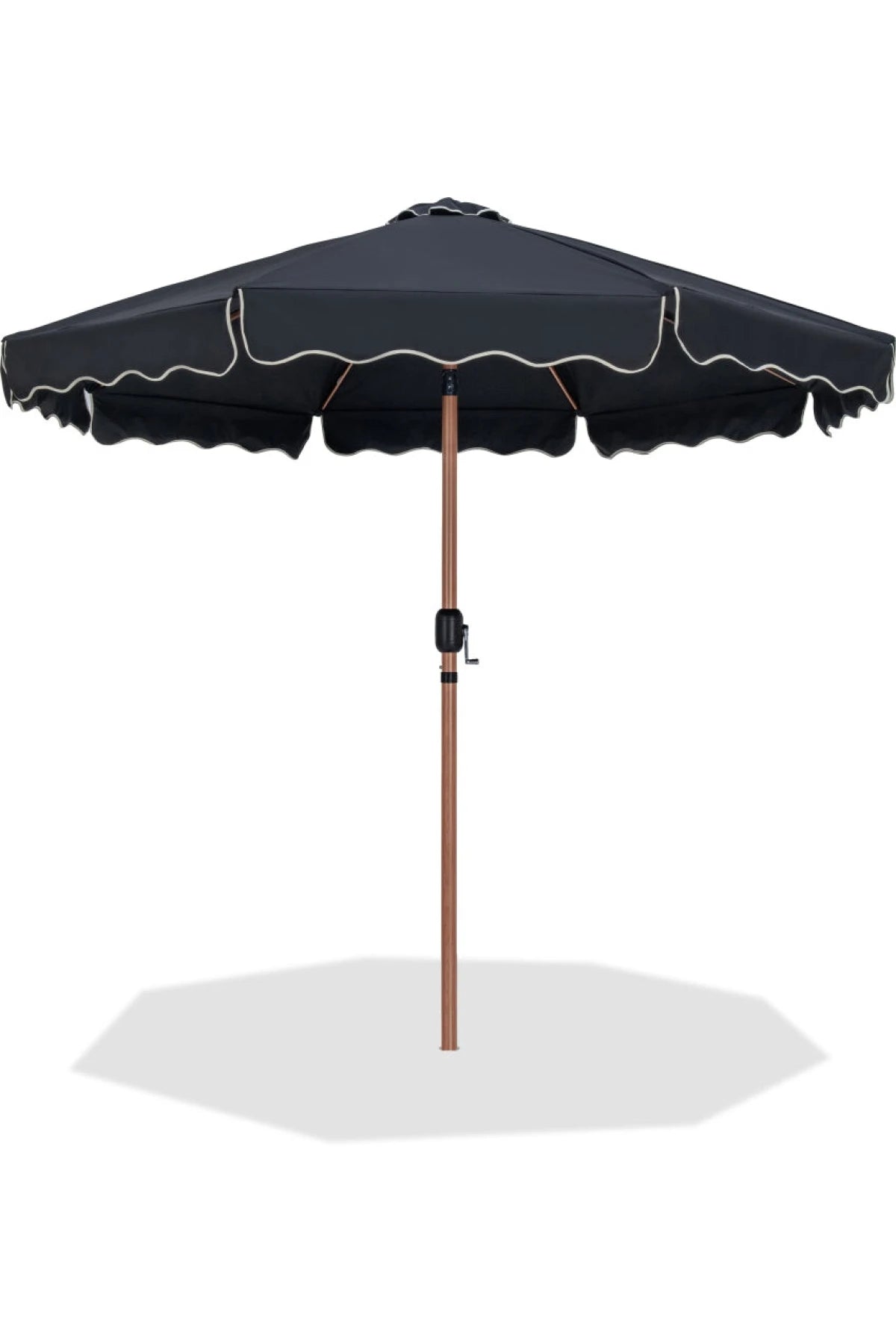 Amalfi Fabric with Piping / Teak Aluminum Patio Umbrella with Base Sets