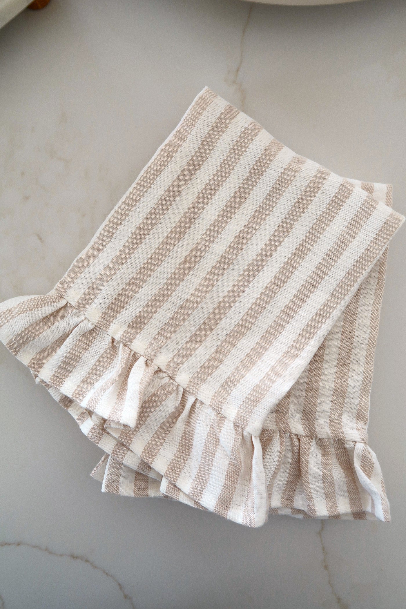 Germaine Striped Ruffle Tea Towel - Beige