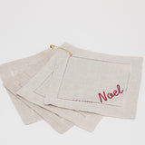 Holiday Embroidered Linen Coasters - Set of 4