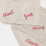 Holiday Embroidered Linen Coasters - Set of 4