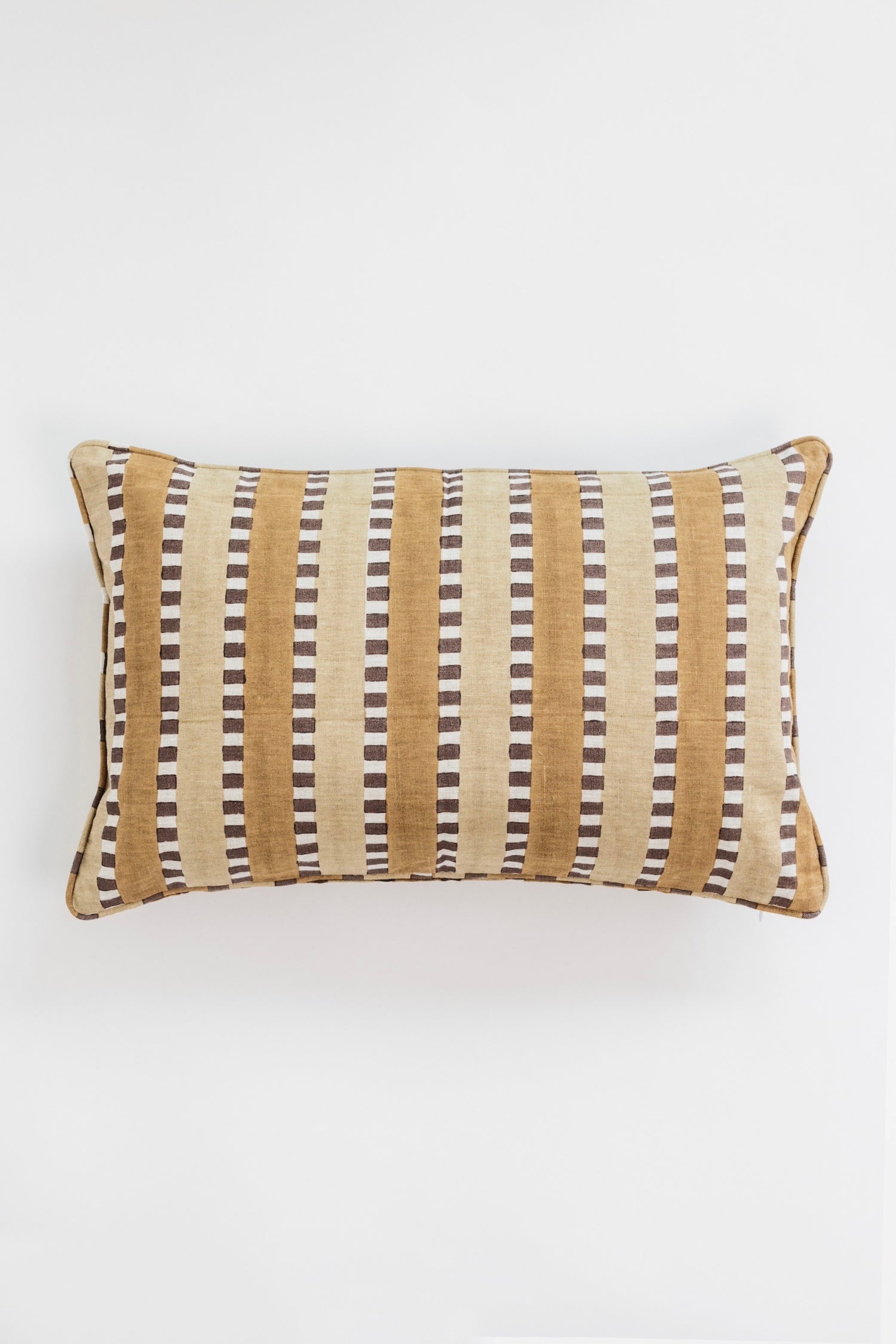 Praline Striped Linen Lumbar Pillow - Brown