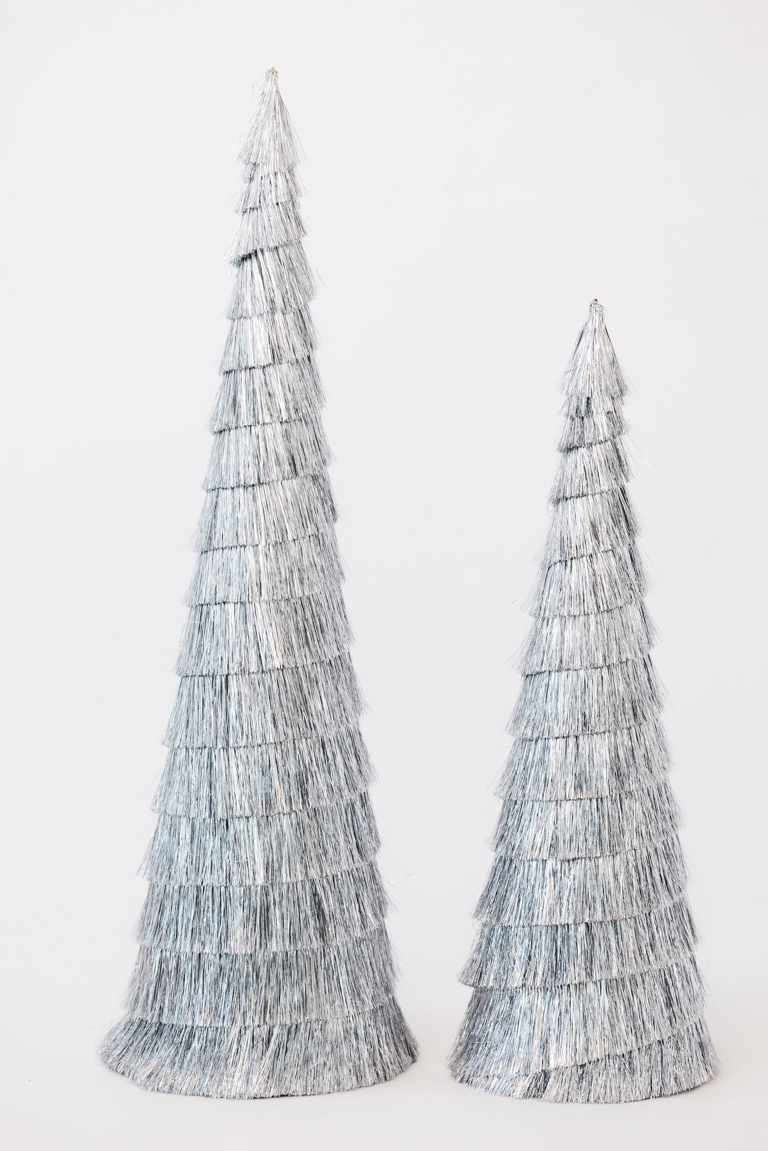 Silver Lining Tinsel Trees - Set of 2