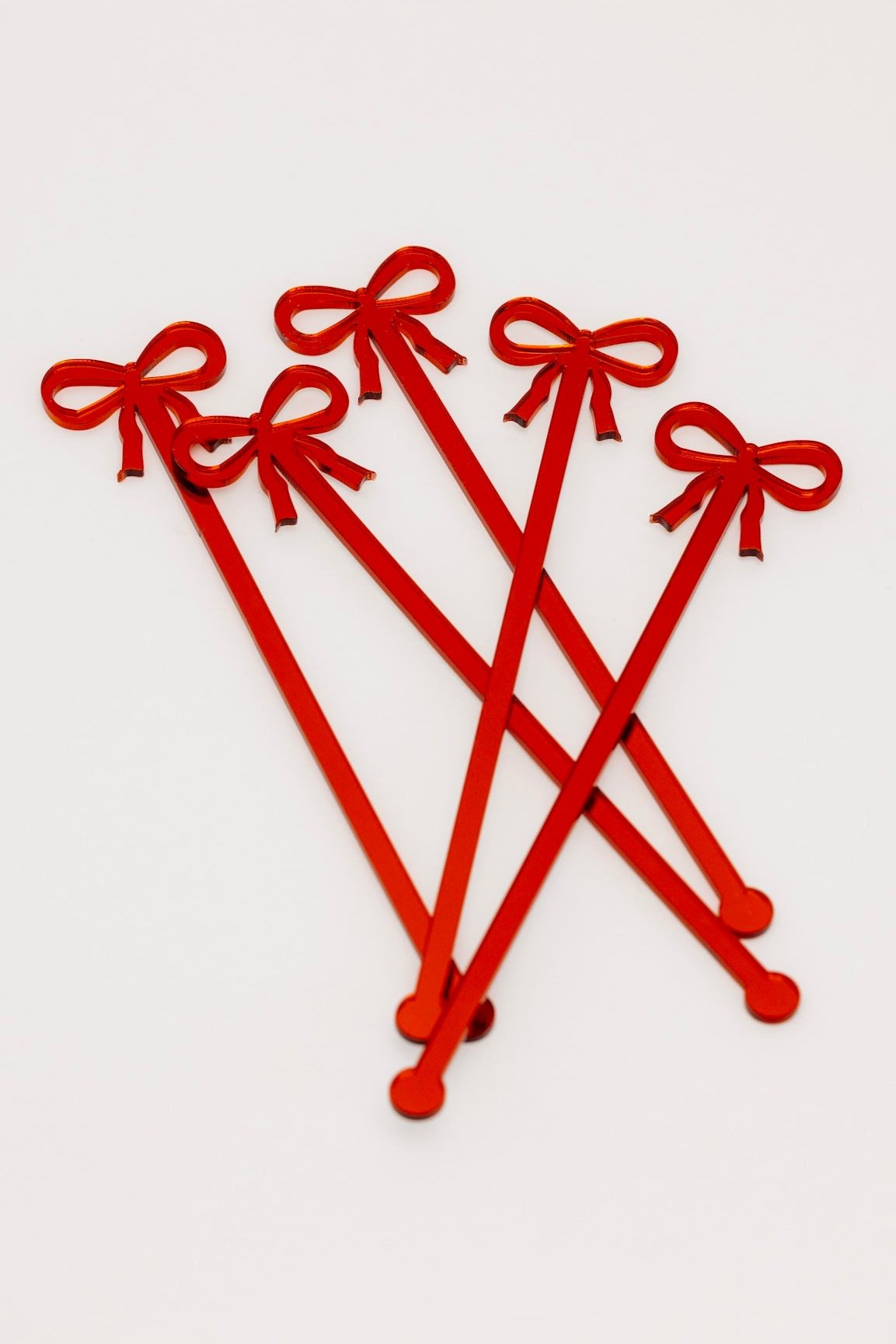 Twice As Nice Bow Cocktail Stirrer - Crimson - Set of 5