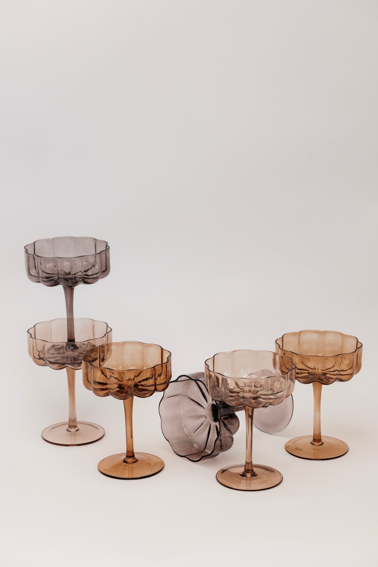 Sepia Flower Champagne Coupe - Set of 6