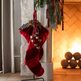 Velvet Striped Stocking - Red
