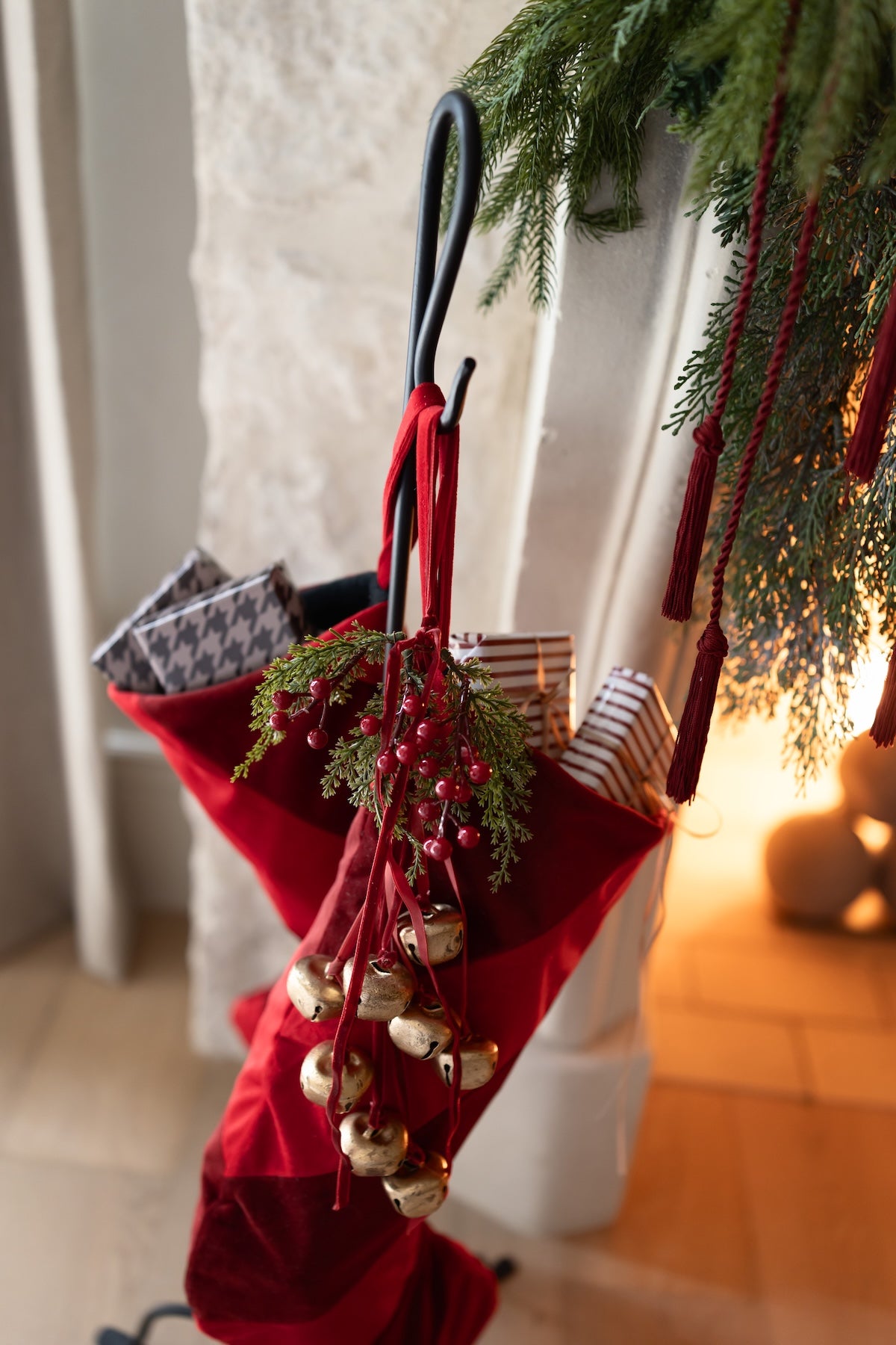 Velvet Striped Stocking - Red