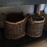 Black Striped Seagrass Baskets - Set of 3