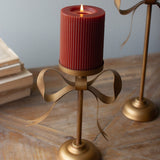 Bow Detail Gold Pillar Candle Stands - Set of 3