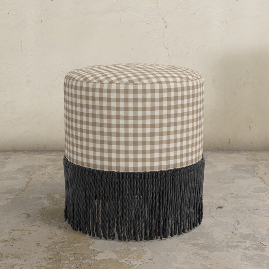 gingham upholstered ottoman