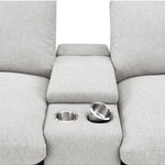 Collins Reclining Home Theater Seating gray sofa with two metal bowls on a white background