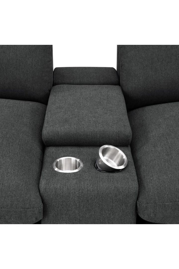 Collins Reclining Home Theater Seating dark gray sofa with two cup holders