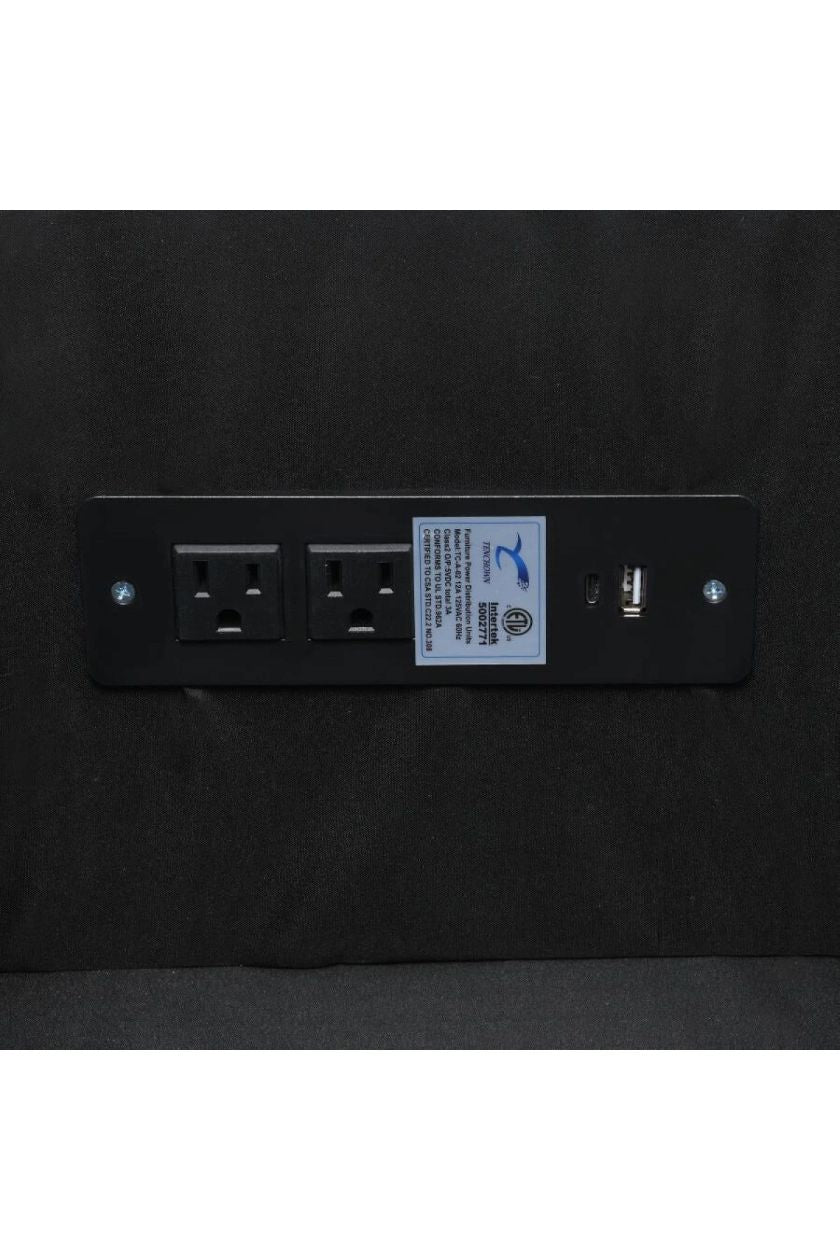 Black power strip with multiple outlets for the Collins Reclining Home Theater Seating