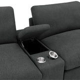 Gray theater recliner with cup holders  and storage on a white background