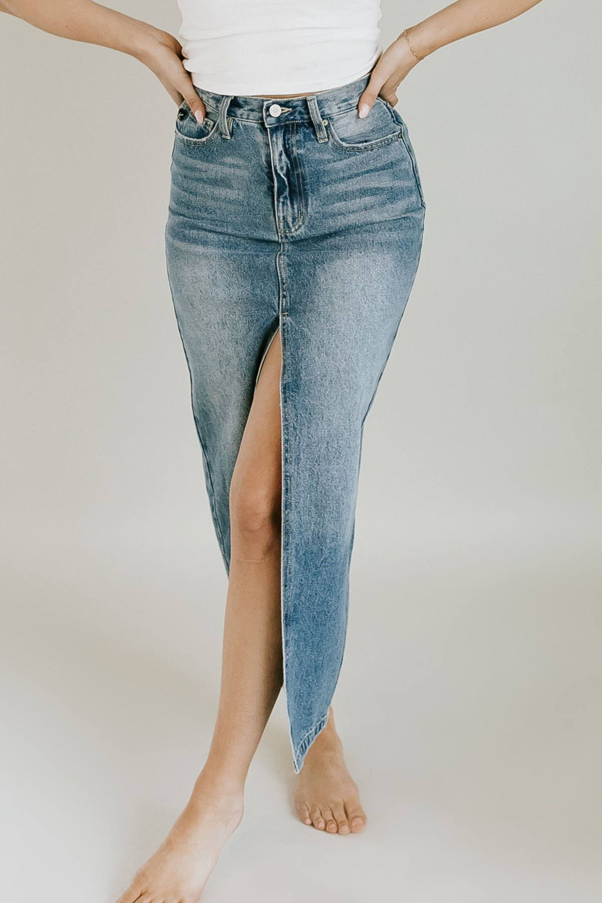 Keep It Real Midi Skirt Denim THELIFESTYLEDCO Shop