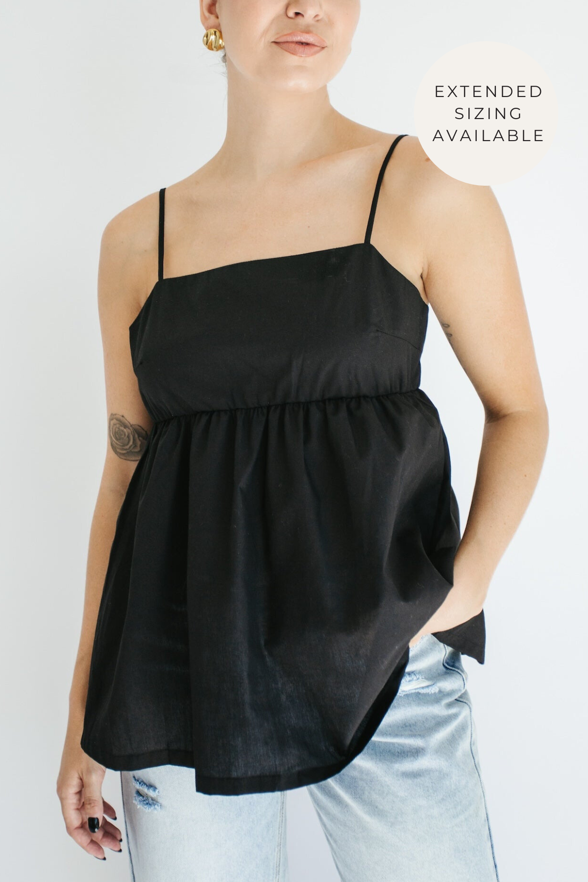 Diane Babydoll Tank Top - Black