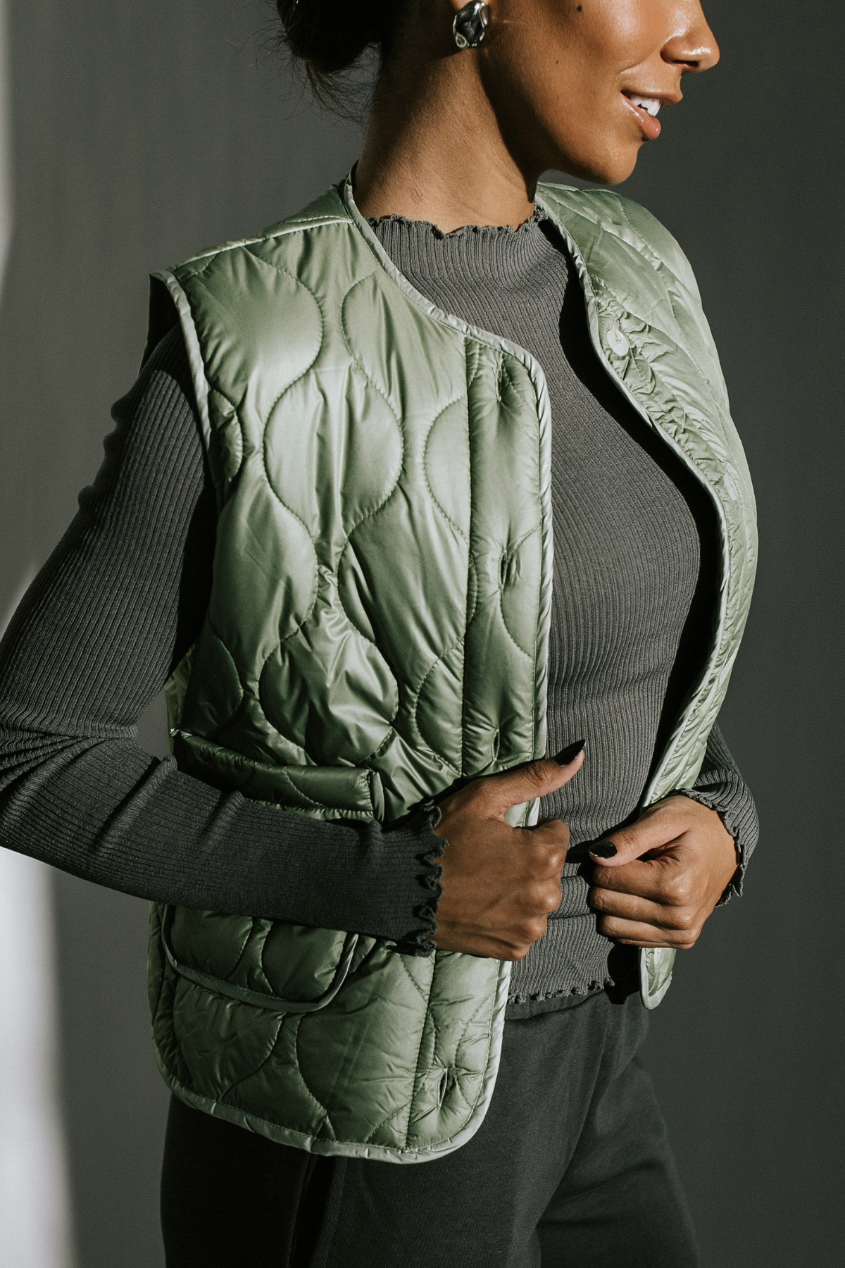 Leilani Quilted Puffer Vest - Olive
