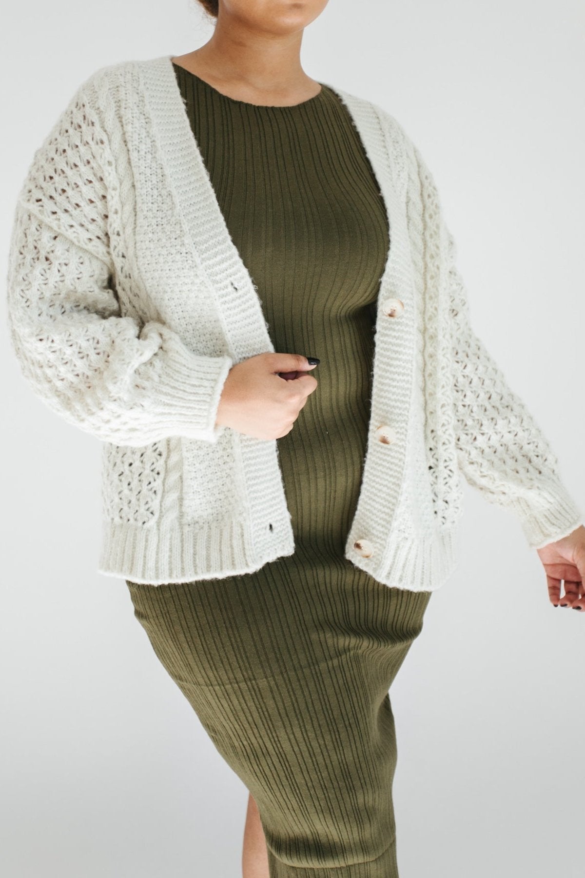 Posh Knit Cardigan - Ivory - More Sizes