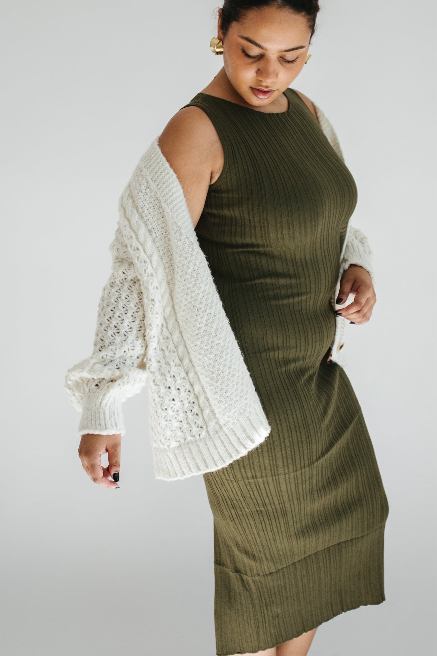 Greenway Ribbed Midi Dress - Olive