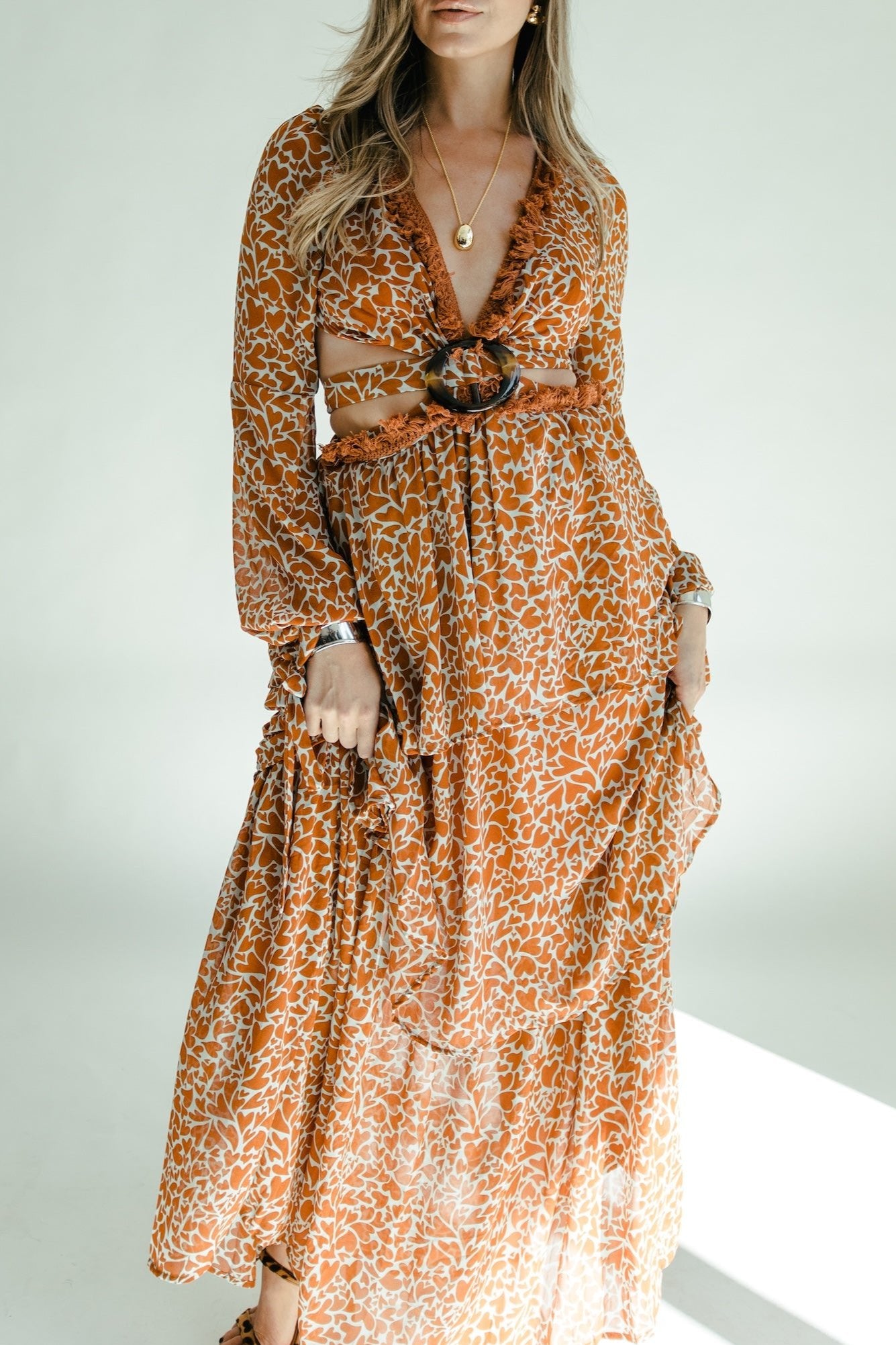 Elizabeth Printed Maxi Dress - Rust