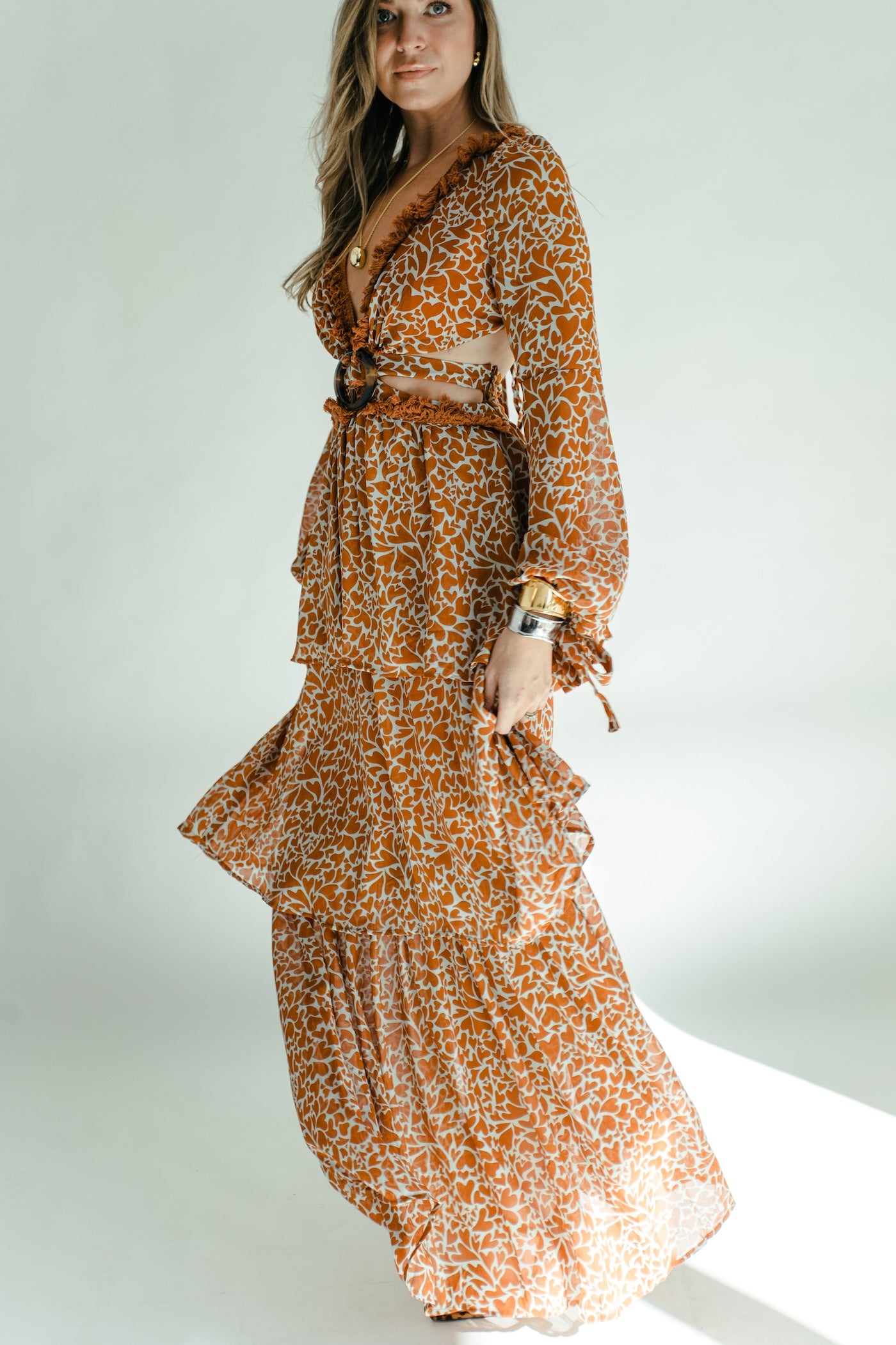 Elizabeth Printed Maxi Dress - Rust