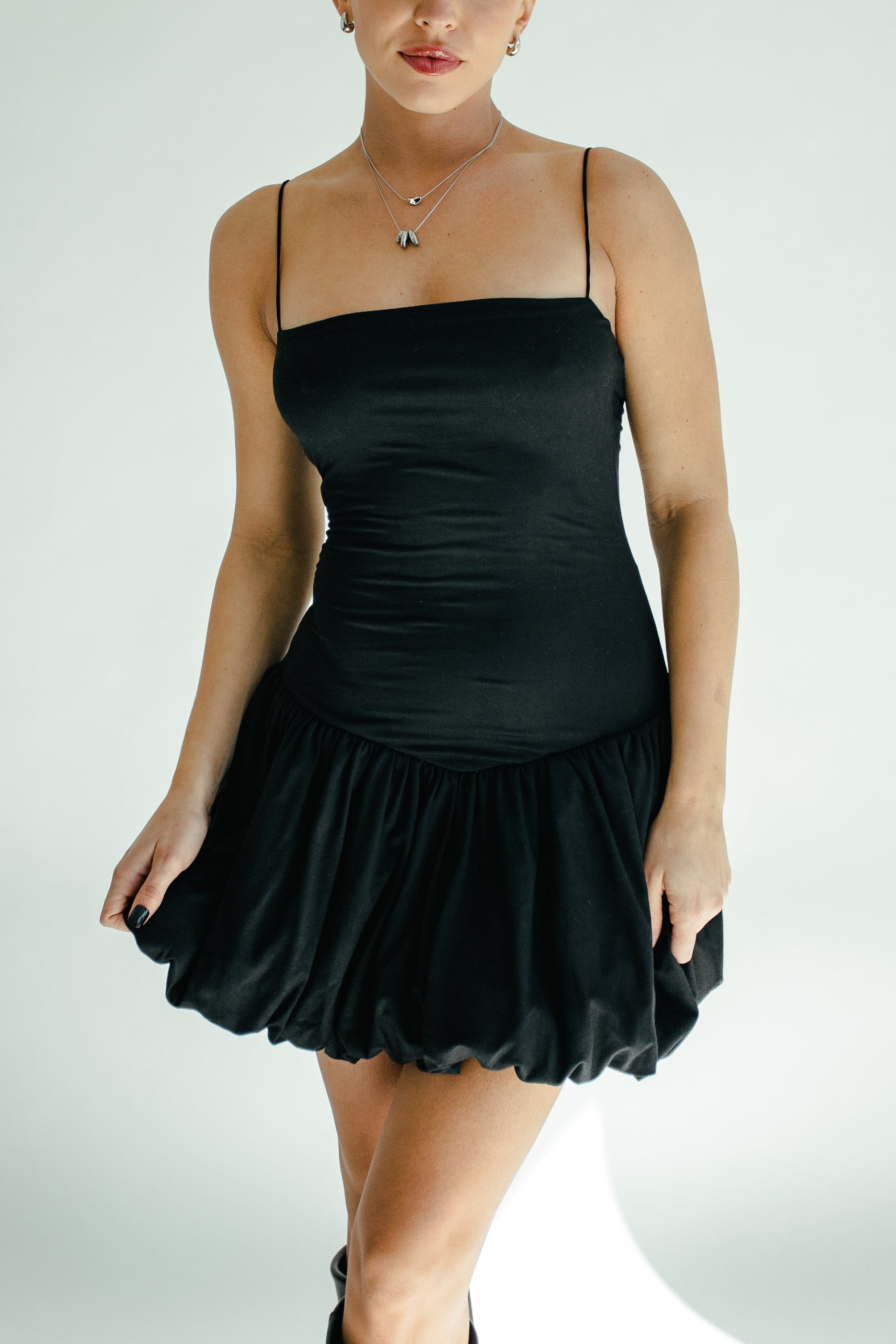 Bubble Bliss Drop Waist Mini Dress - Black