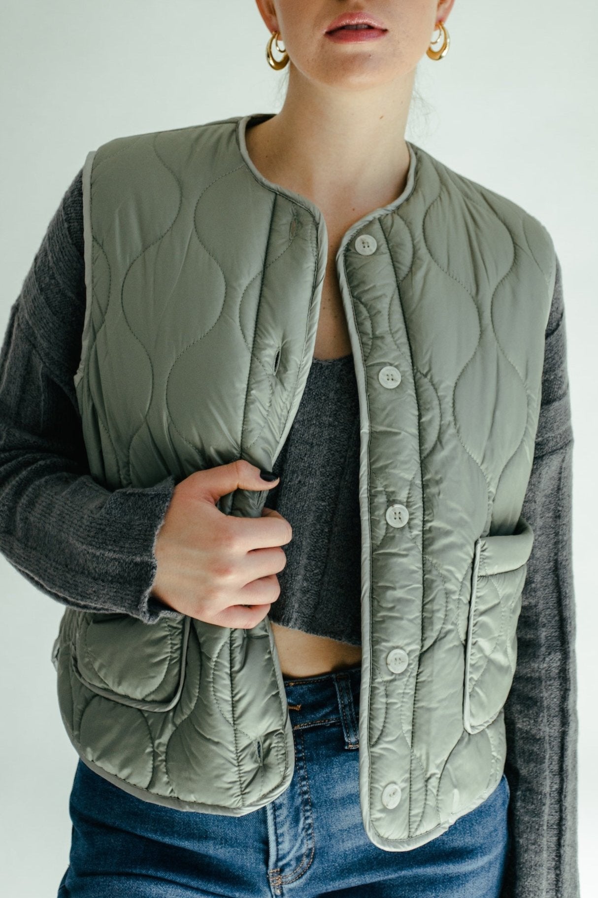 Leilani Quilted Puffer Vest - Olive