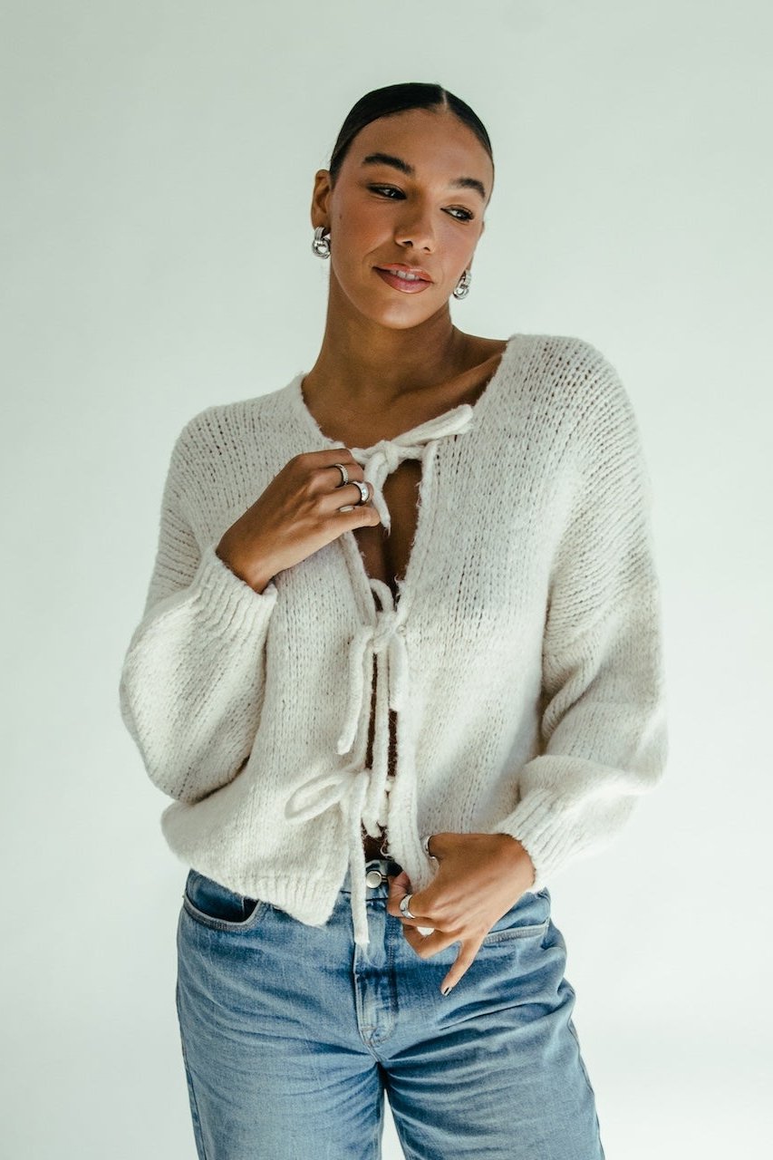 Jeanette Tie Up Sweater - Cream