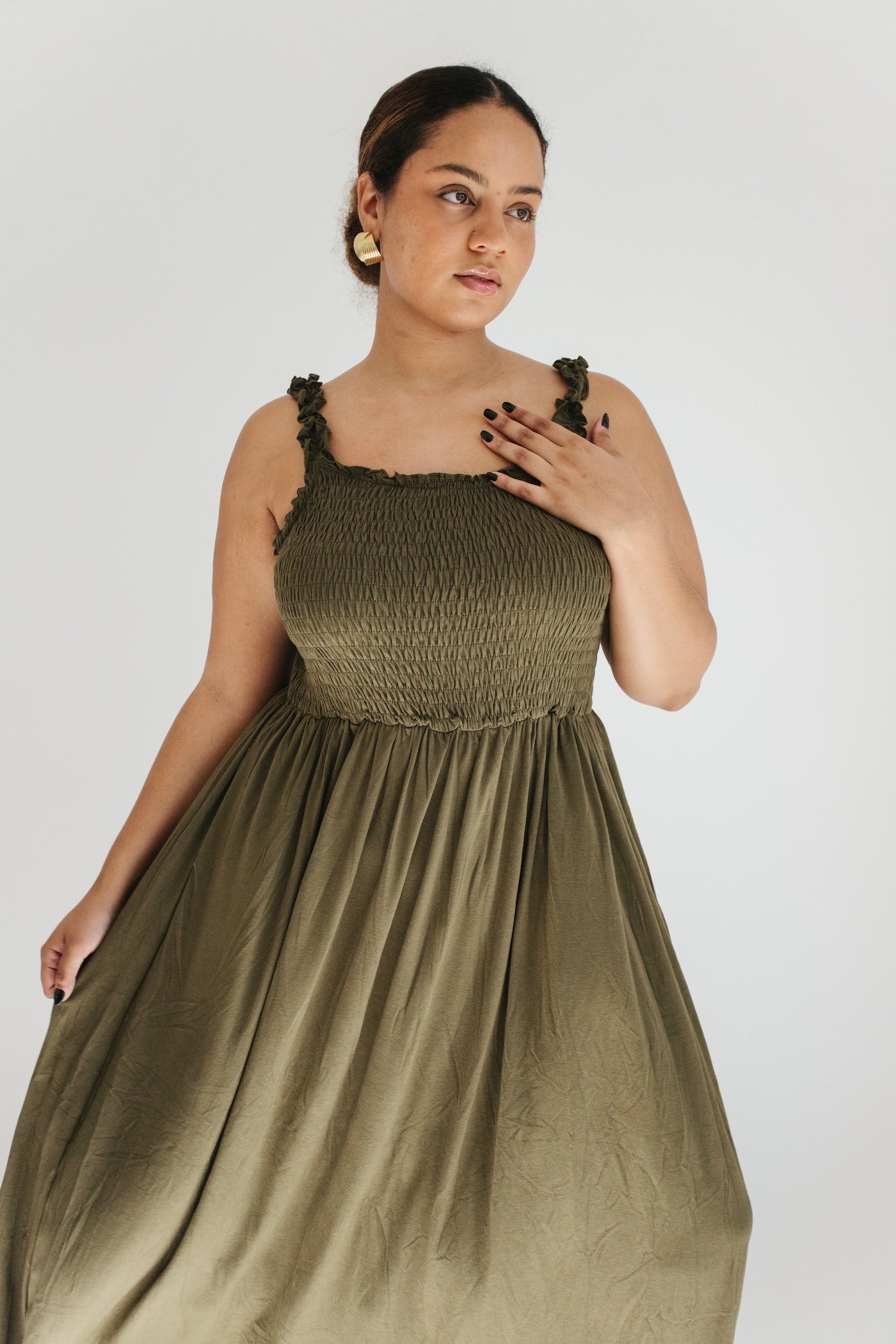 Janice Smocked Maxi Dress - Olive - More Sizes