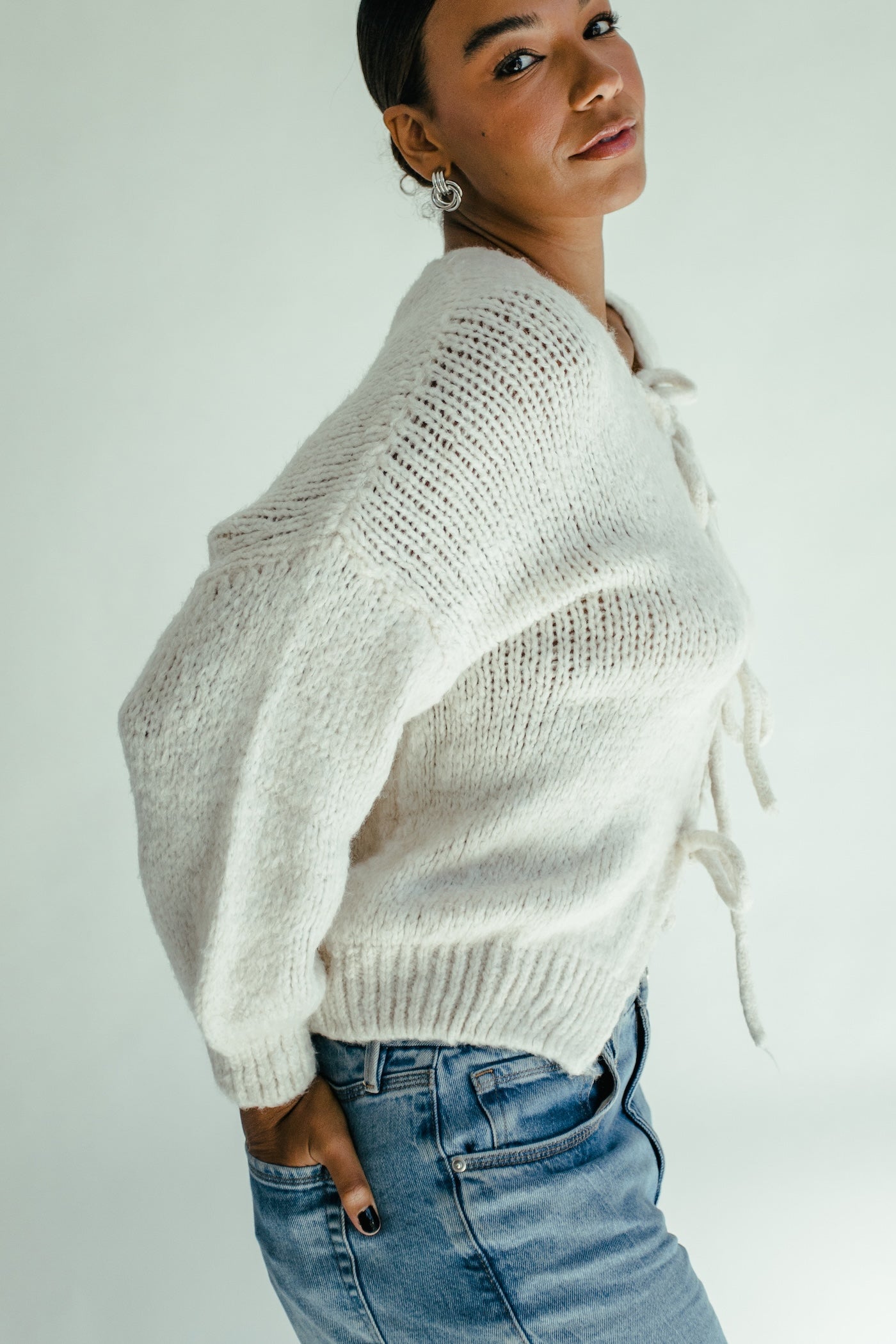 Jeanette Tie Up Sweater - Cream