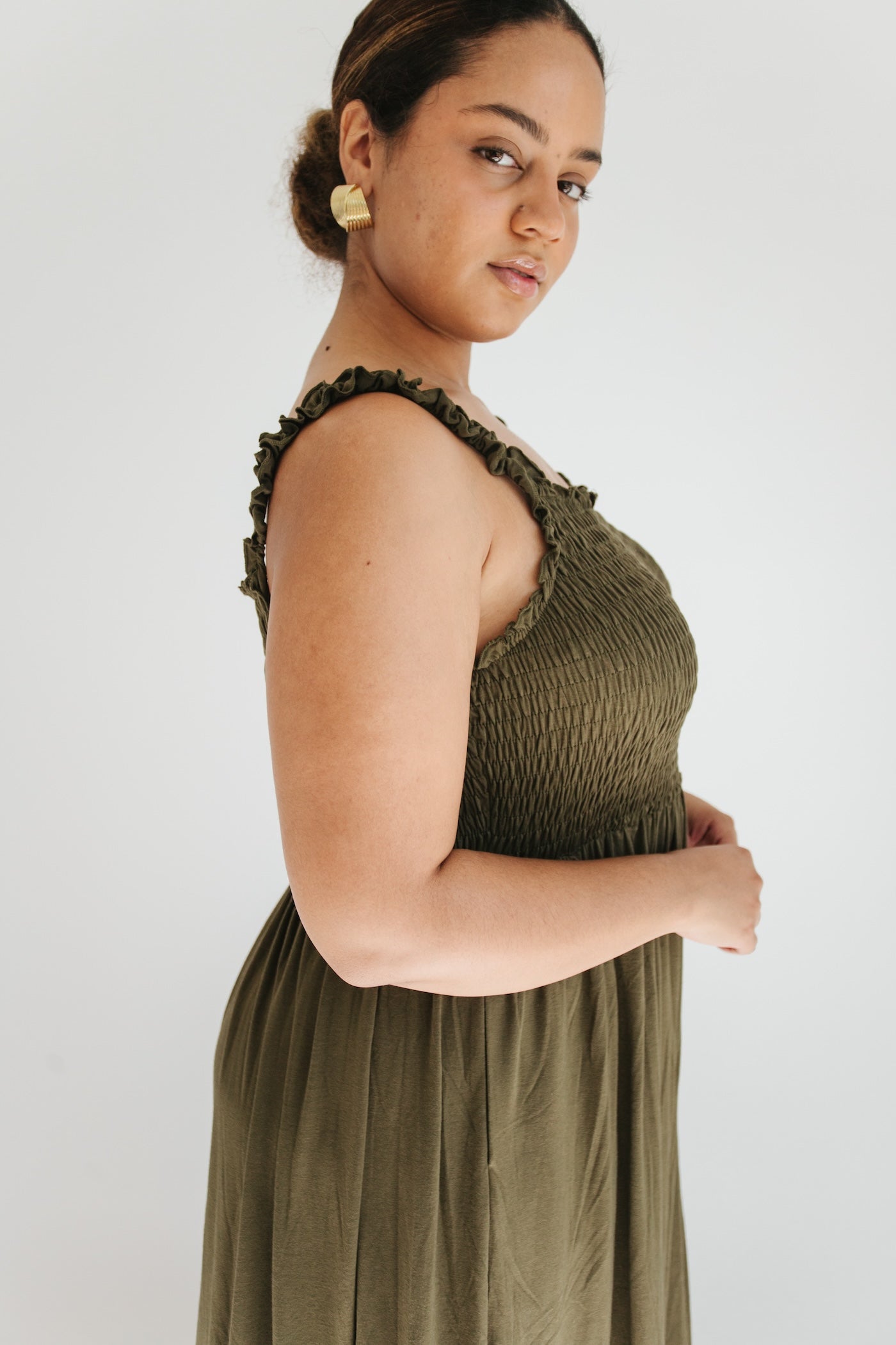 Janice Smocked Maxi Dress - Olive - More Sizes