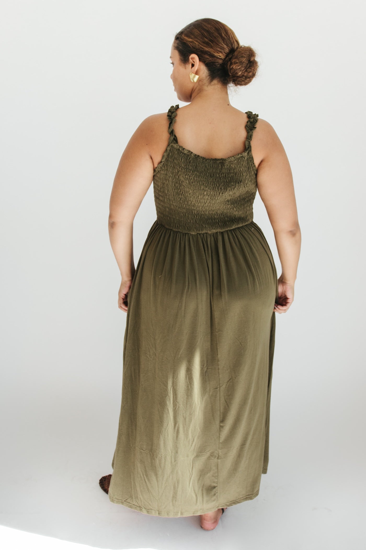 Janice Smocked Maxi Dress - Olive - More Sizes