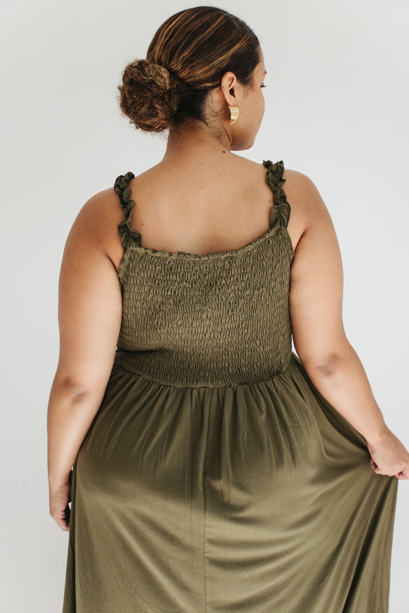 Janice Smocked Maxi Dress - Olive - More Sizes