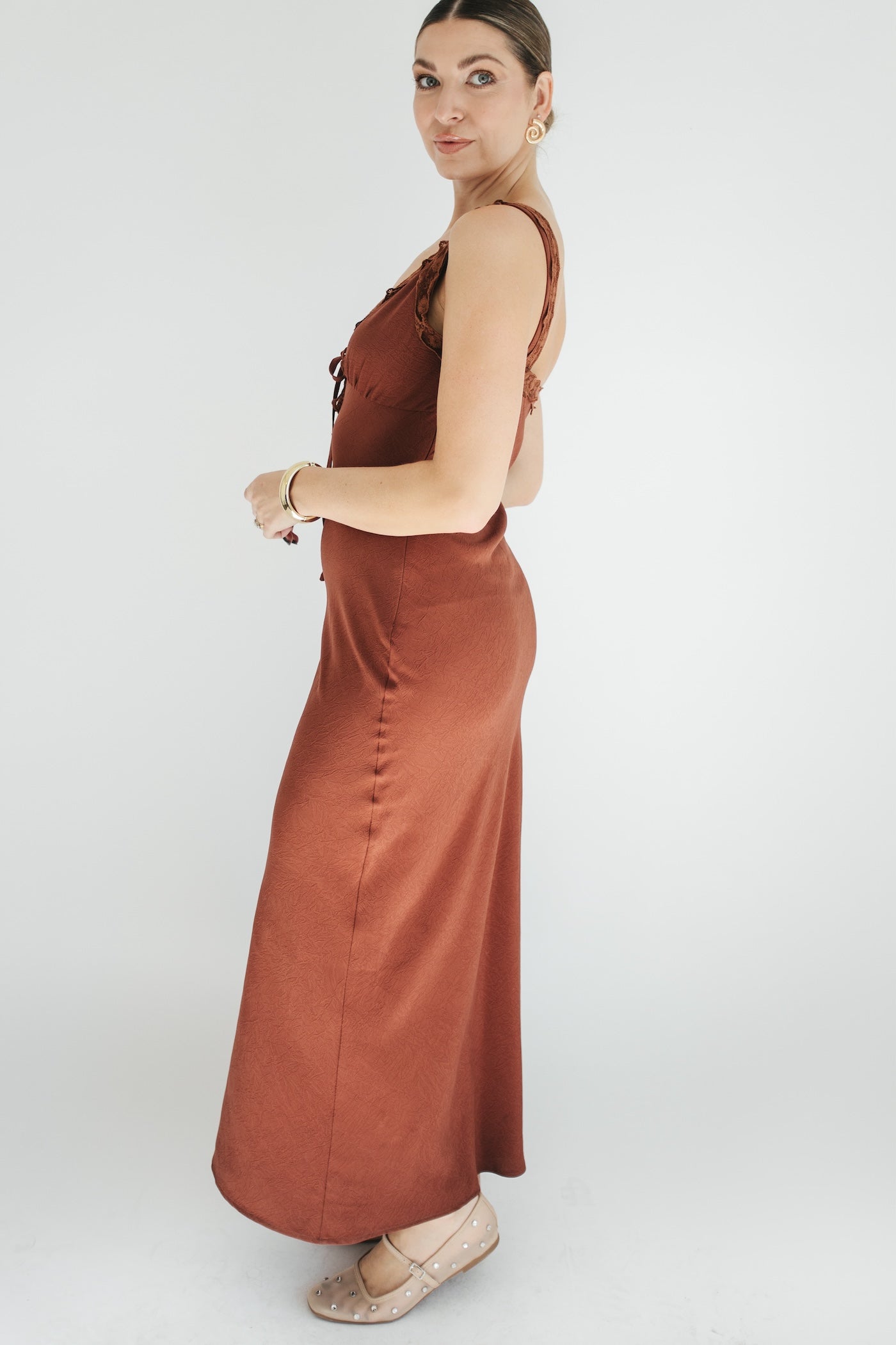 Amber Glow Midi Dress - Rust