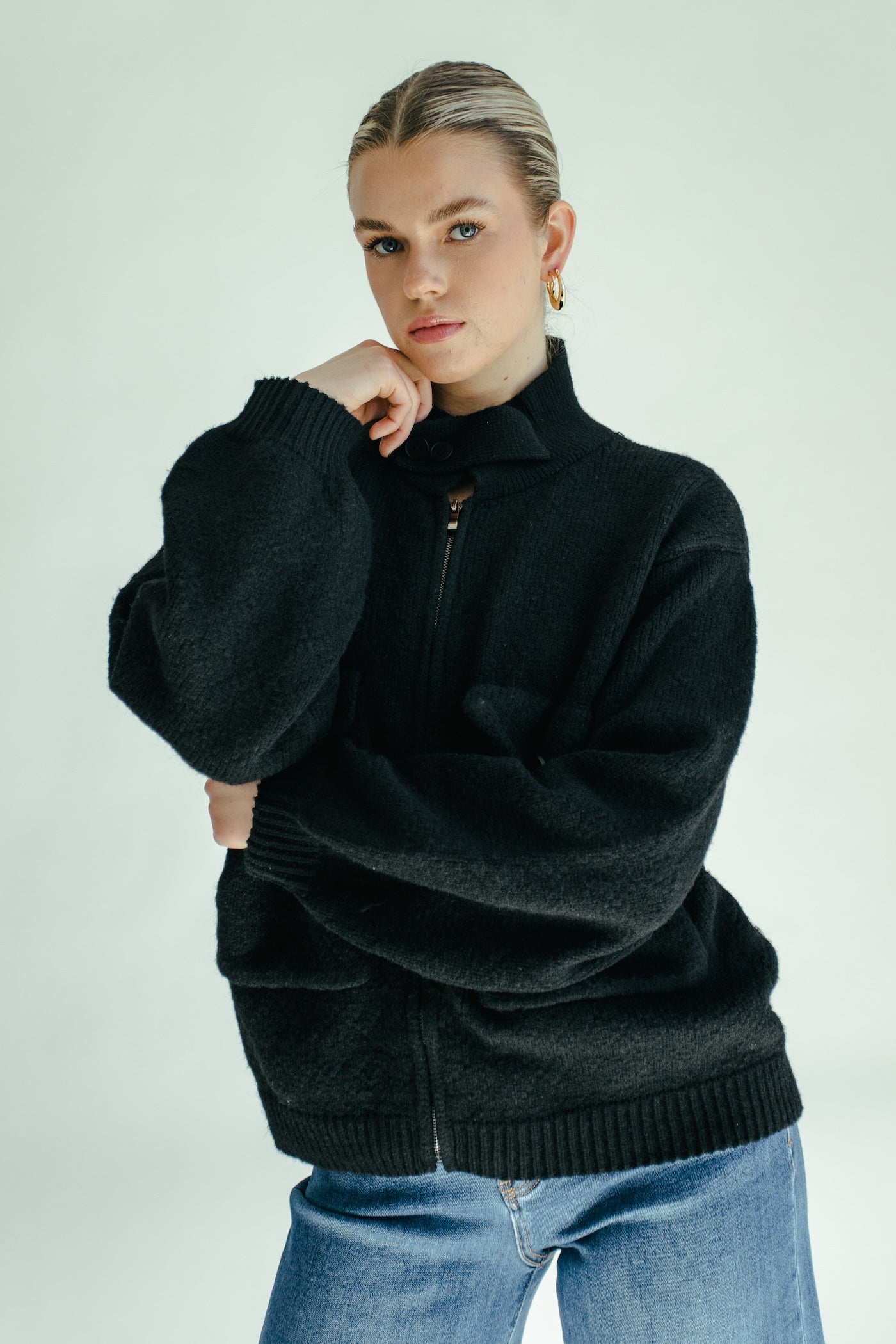 Polly Zip Up Sweater - Black