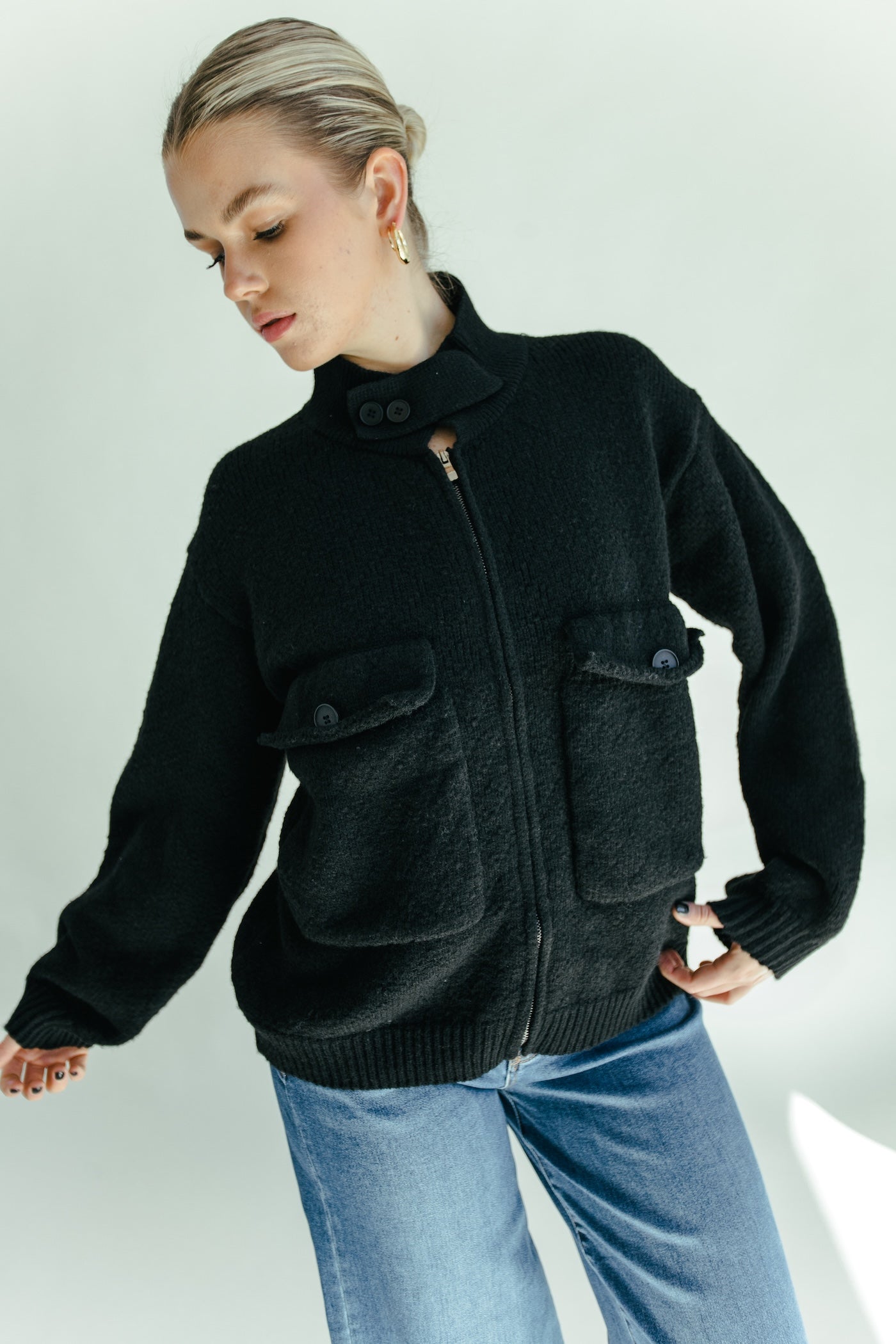 Polly Zip Up Sweater - Black