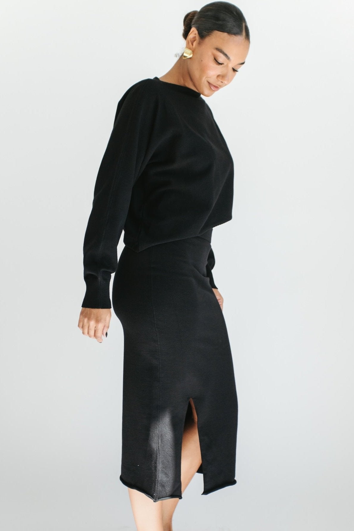 On Repeat Sweater + Midi Skirt Set - Black