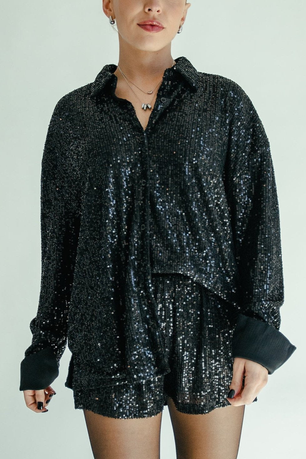 Suzy Sequin Top + Short Set - Black