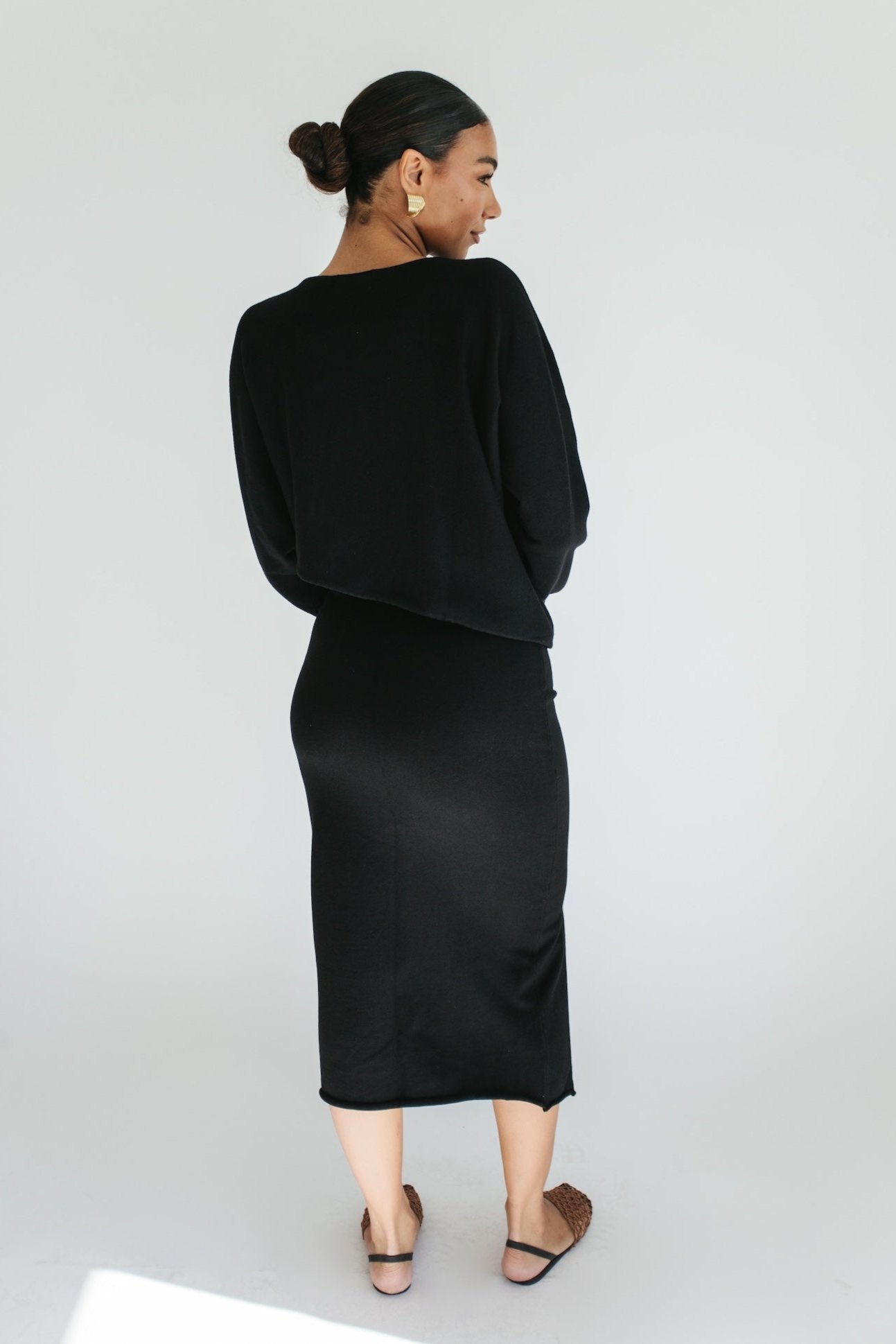 On Repeat Sweater + Midi Skirt Set - Black