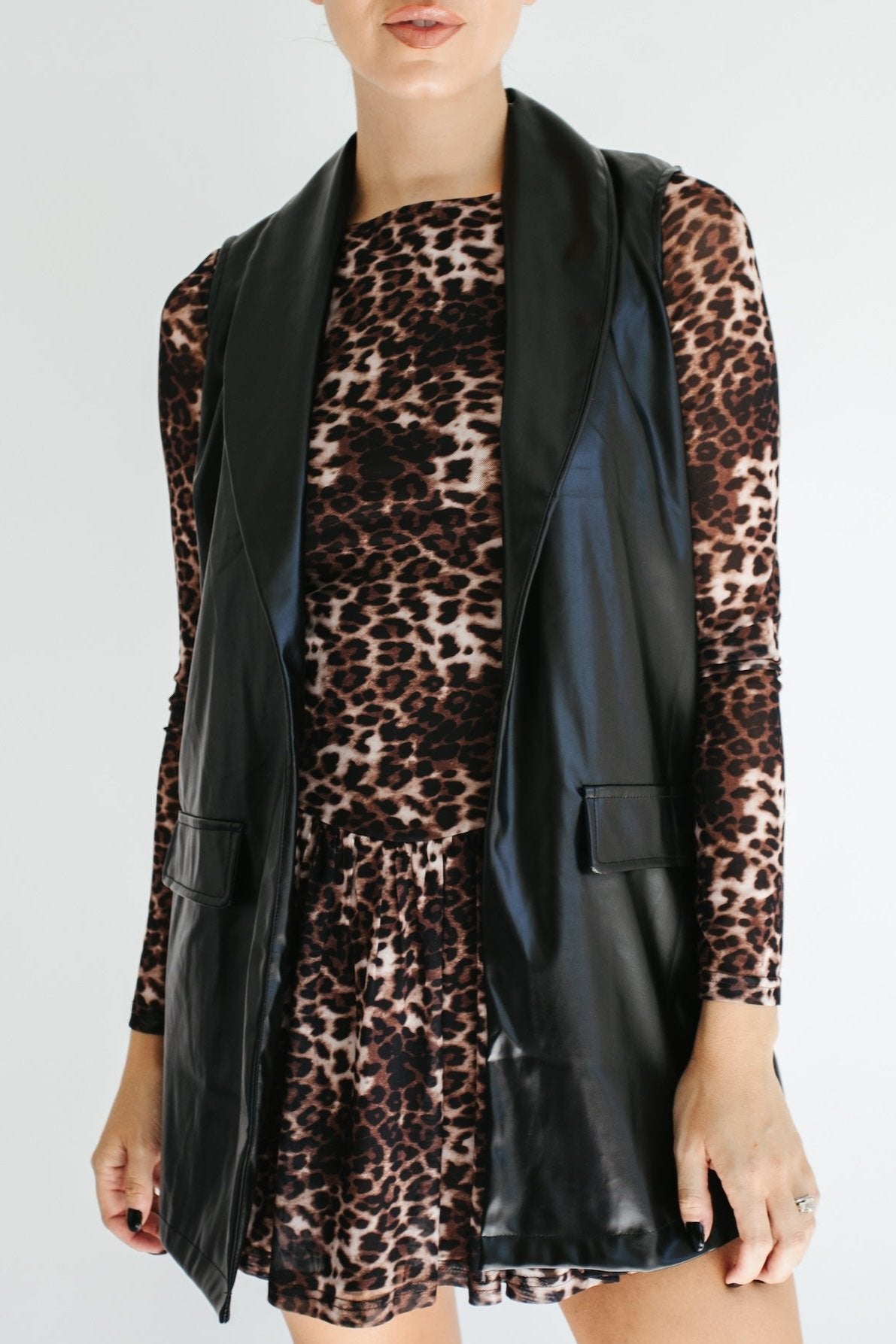 Dolly Leather Blazer Vest - Black