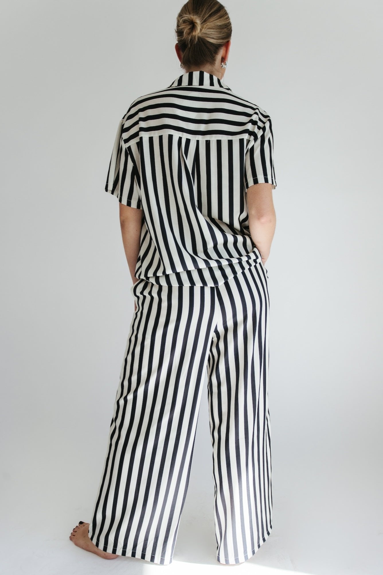 Reina Striped Top + Pant Set - Black + Cream