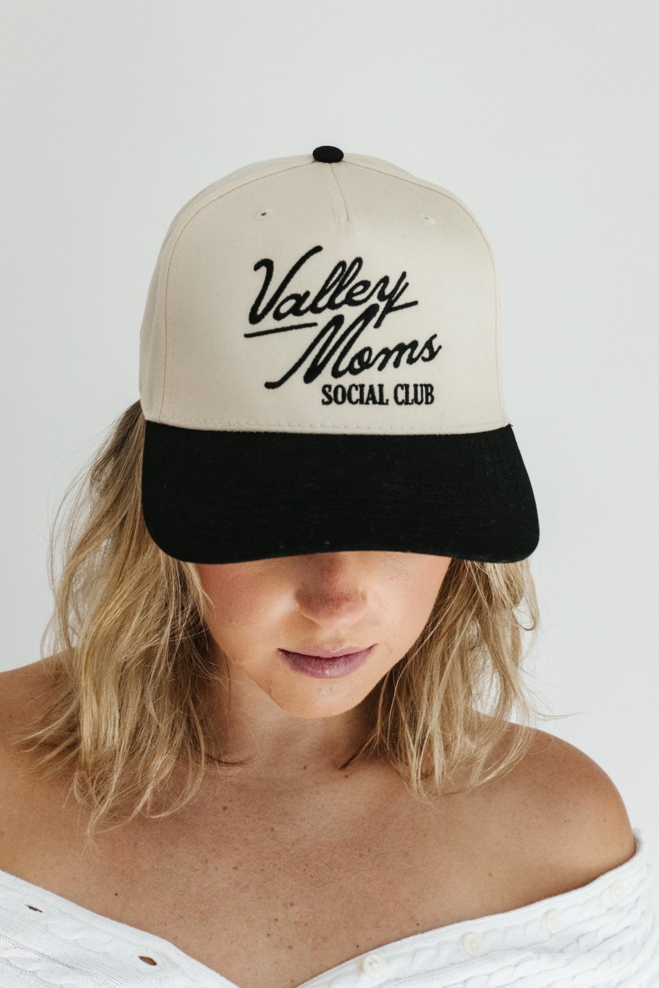 Valley Moms Social Club Hat - Cream + Black