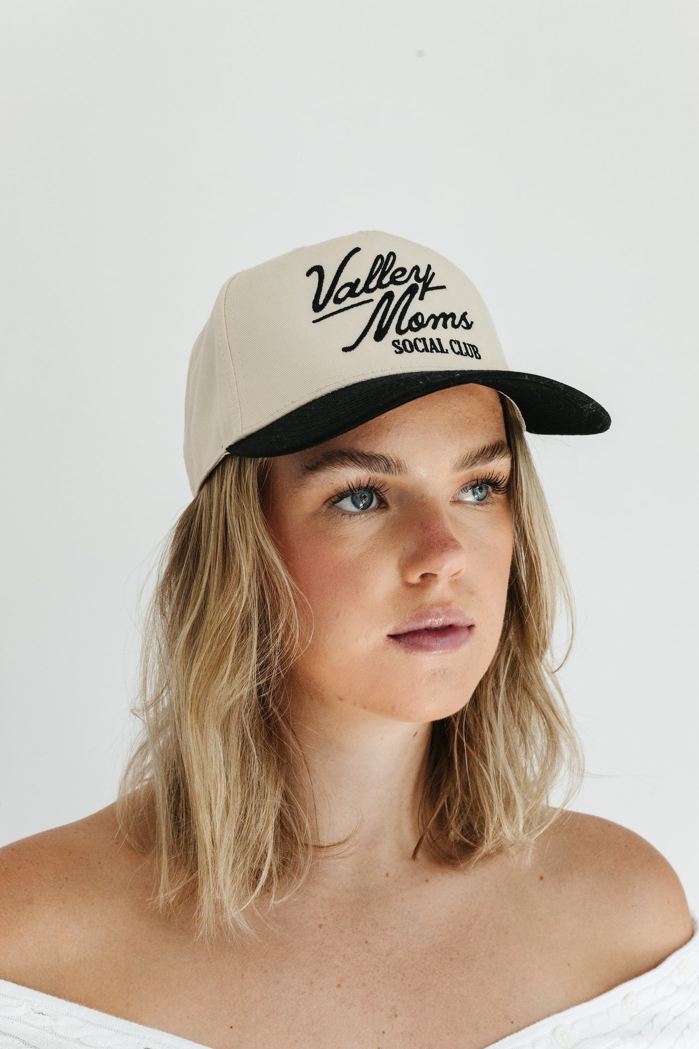 Valley Moms Social Club Hat - Cream + Black