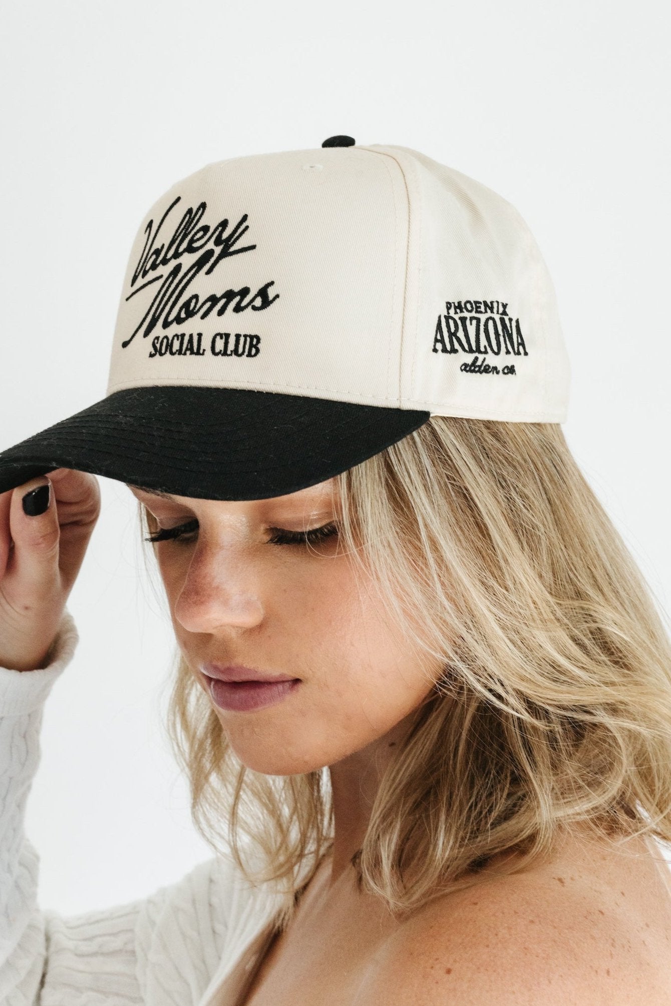 Valley Moms Social Club Hat - Cream + Black