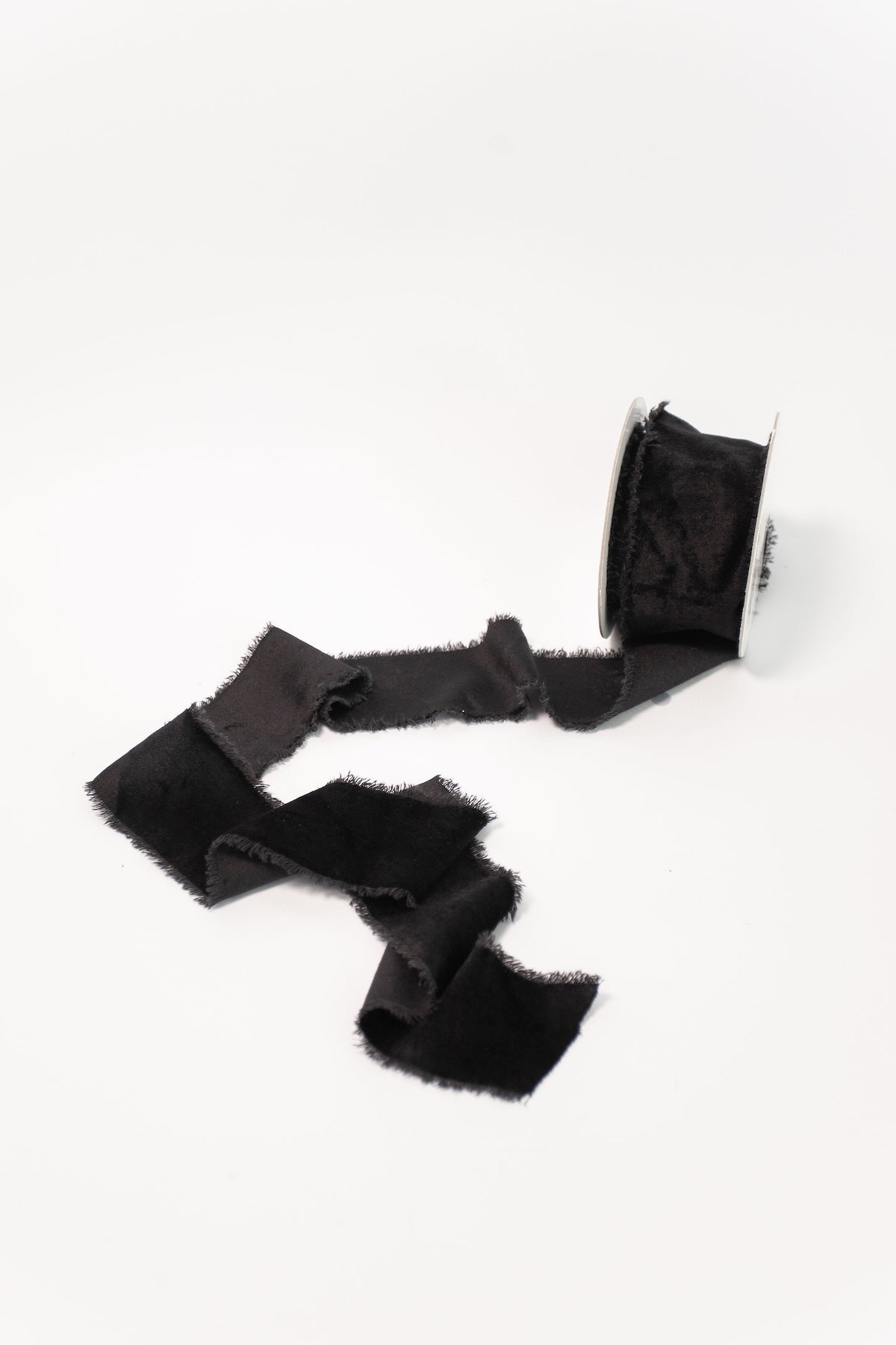 Frayed Edge Velvet Ribbon - Black - 2.5