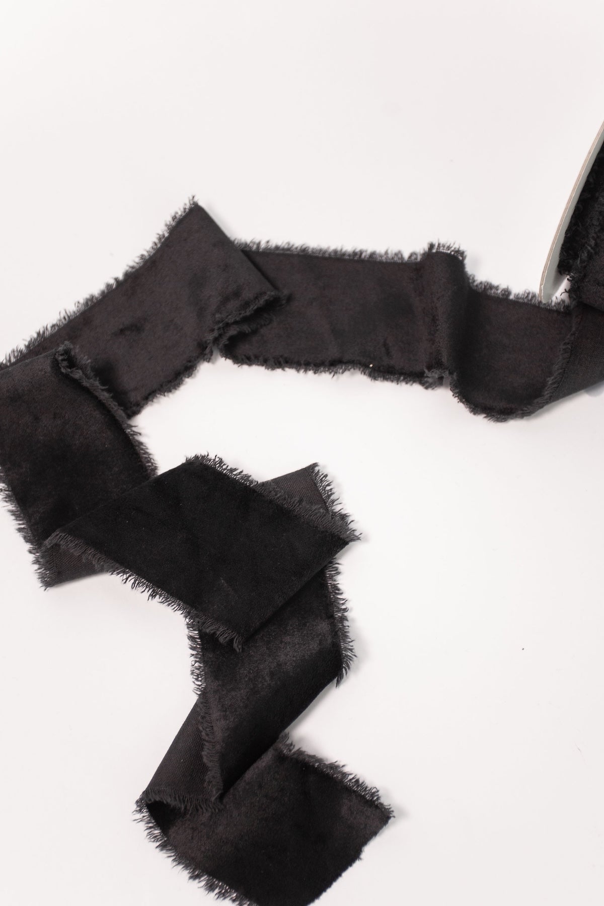 Frayed Edge Velvet Ribbon - Black - 2.5