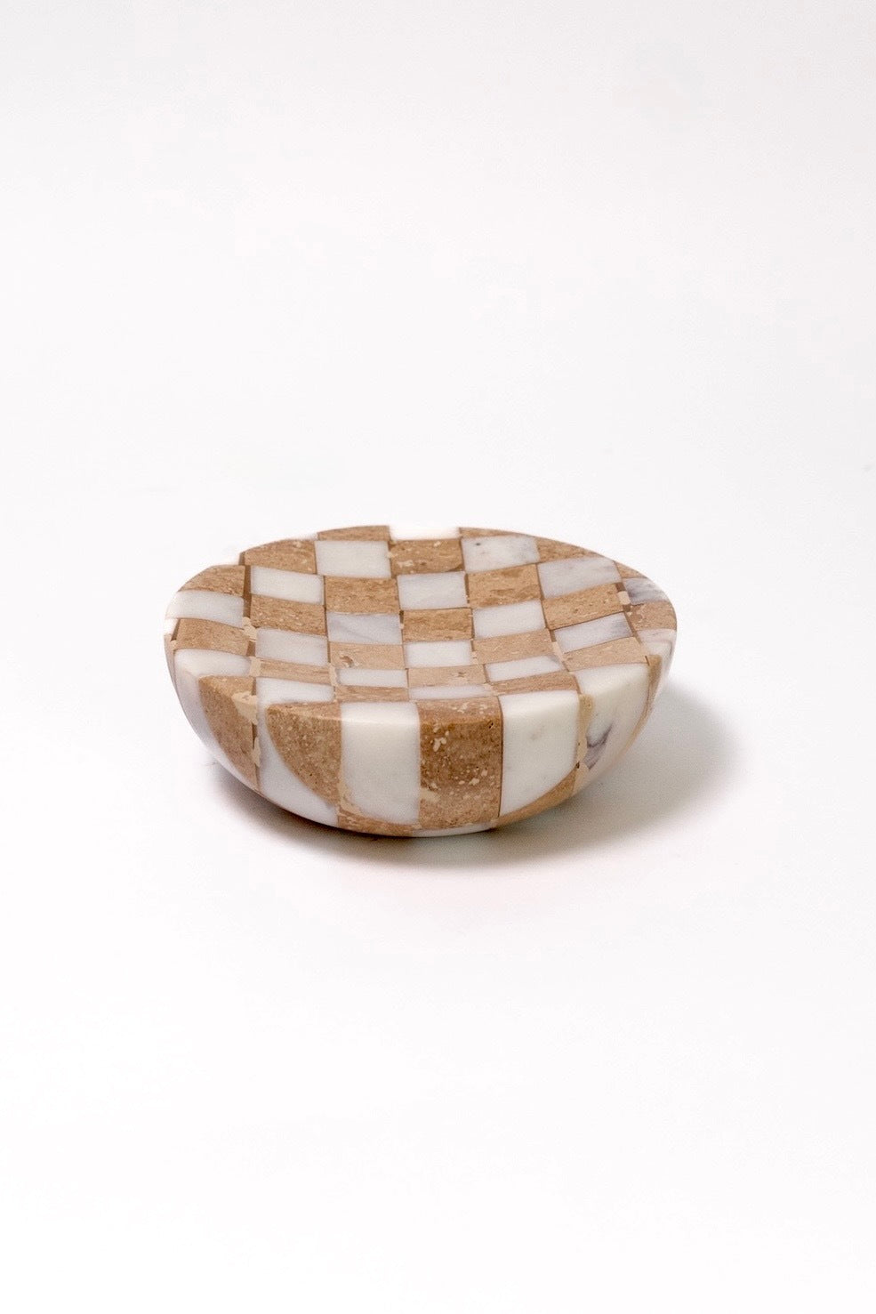 Checkered Travertine and Marble Dish