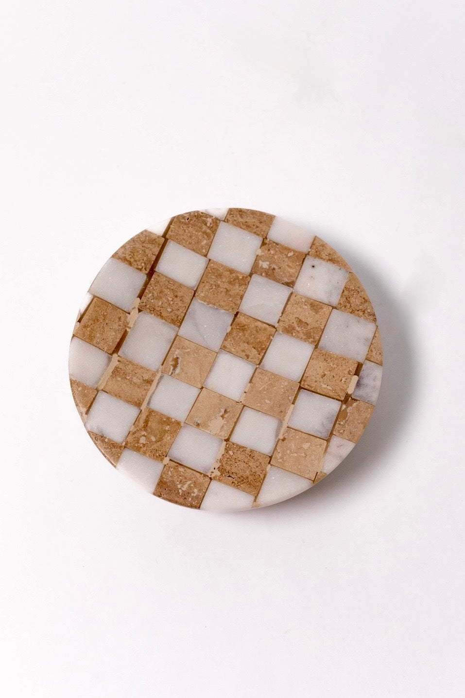 Checkered Travertine and Marble Dish