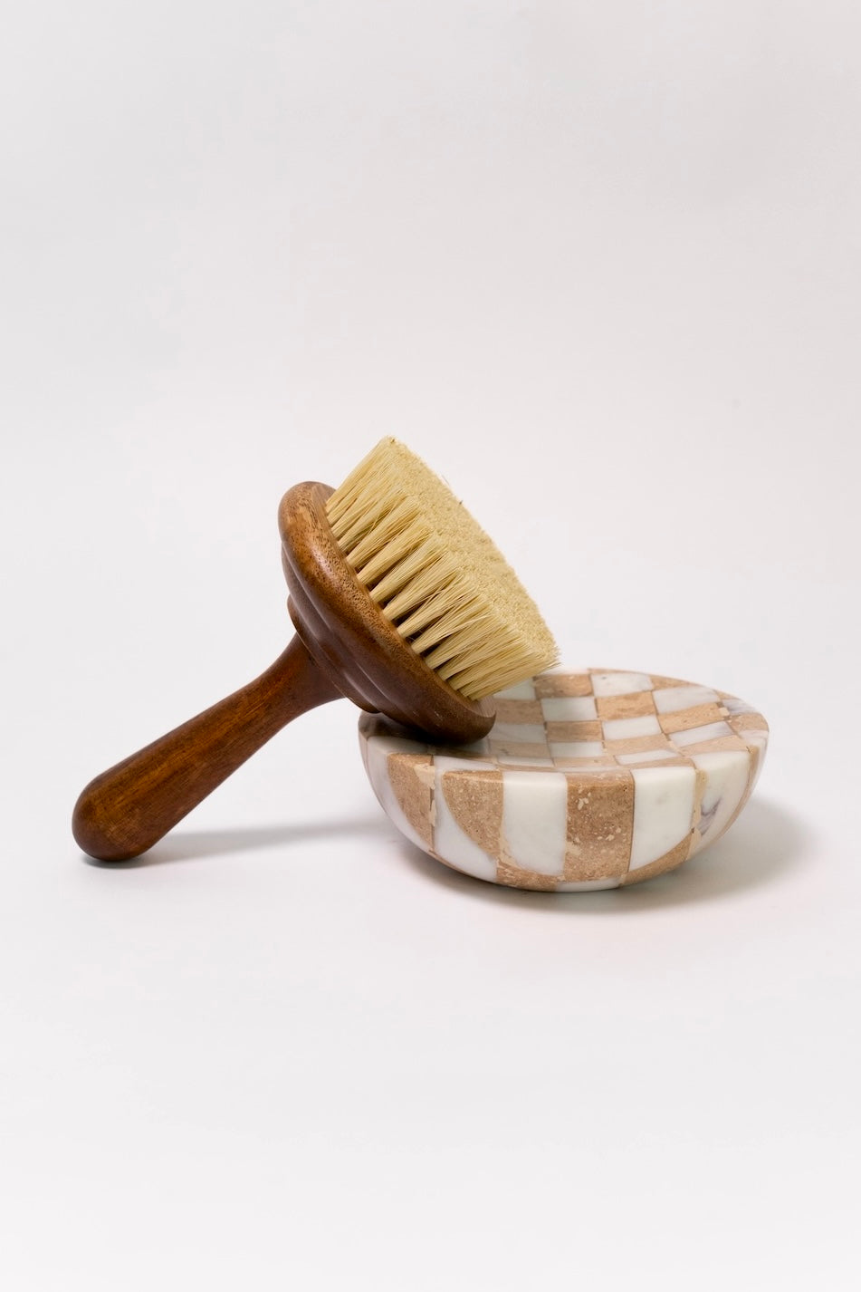 Checkered Travertine and Marble Dish
